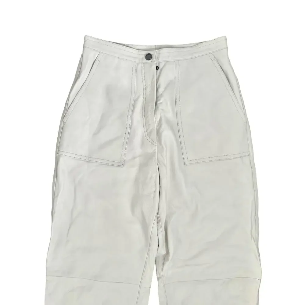 Longchamp White Italian Lamb Leather Pants Tapered Joggers High Rise Pants Sz 36 - Picture 3 of 15